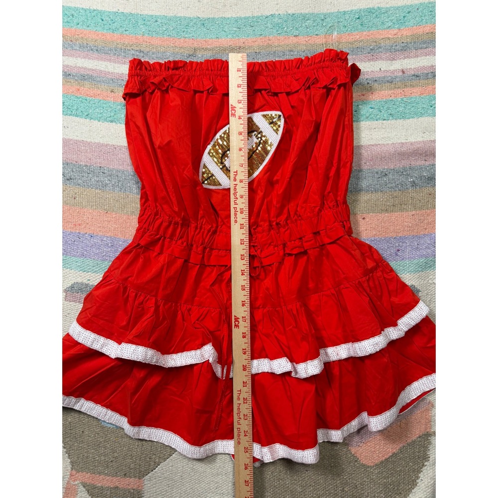 Main Strip Football Tube Dress NWT Red‎ Ruffle Strapless Mini Dress Size Large - Picture 6 of 6